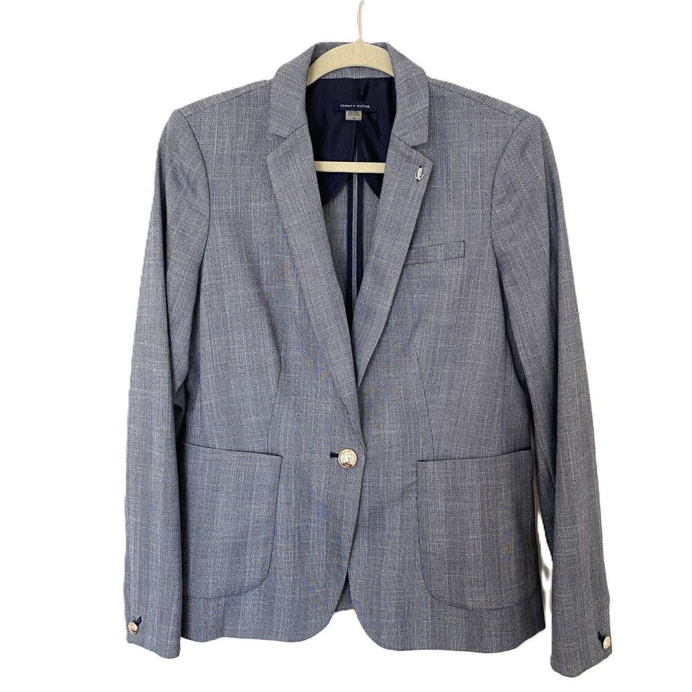 Tommy Hilfiger Women's Blue Blazer Jacket Stylish Coat Silver Button Sz 10